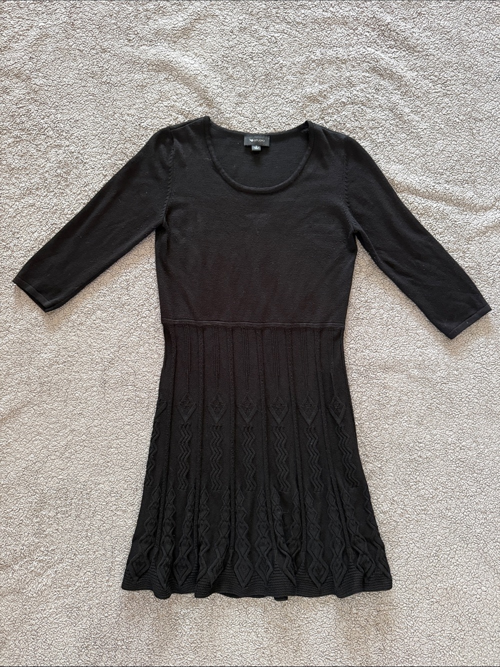 AB Studio Black Knit Midi Dress with Textured Skirt